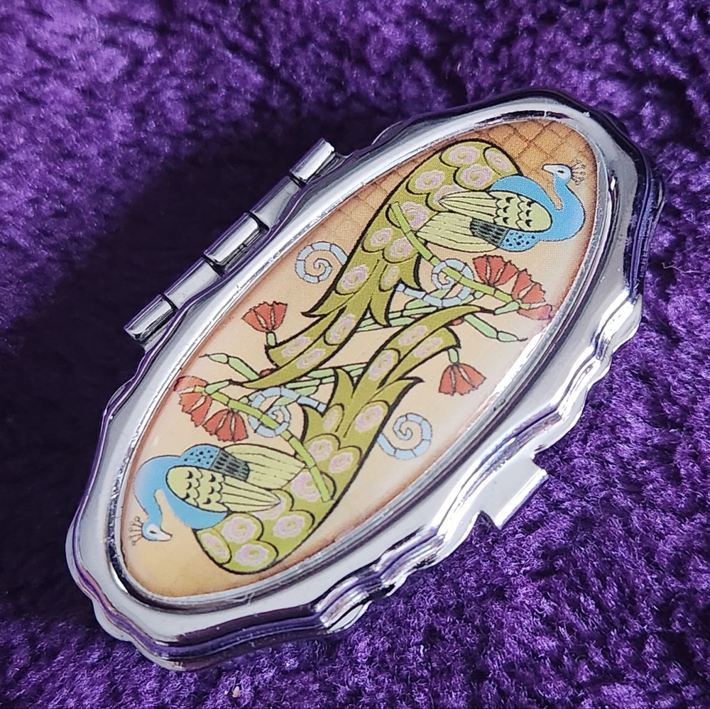 2/$30 Vintage Pill Box With Peacock Design